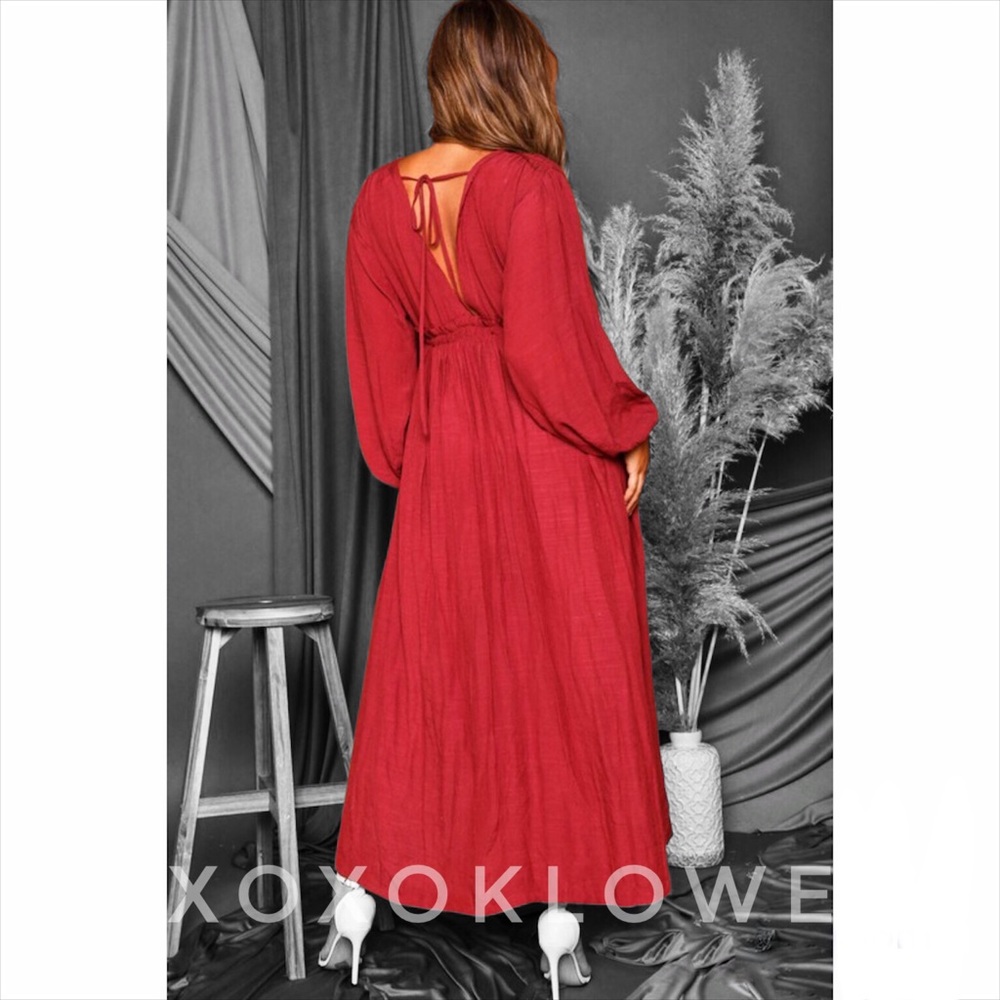 Rusted Red Brick Long Sleeve Maxi Dress - Picture 7 of 10
